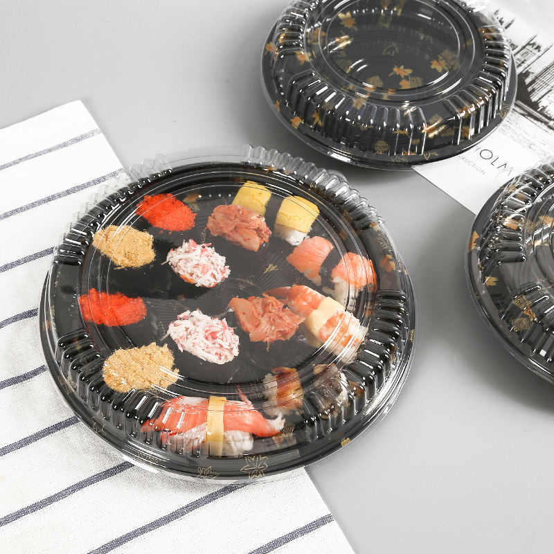 Mukauta pyöreä sushi -box, ekologinen kierrätettävä kertakäyttöinen sushilaatikko kannen kanssa